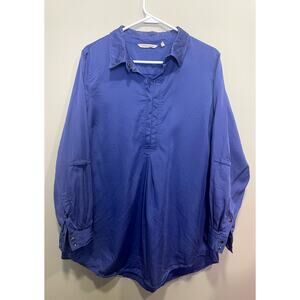 Soft Surroundings Blue Snap Button Tunic Roll-Tab Sleeves Women's Sz Large